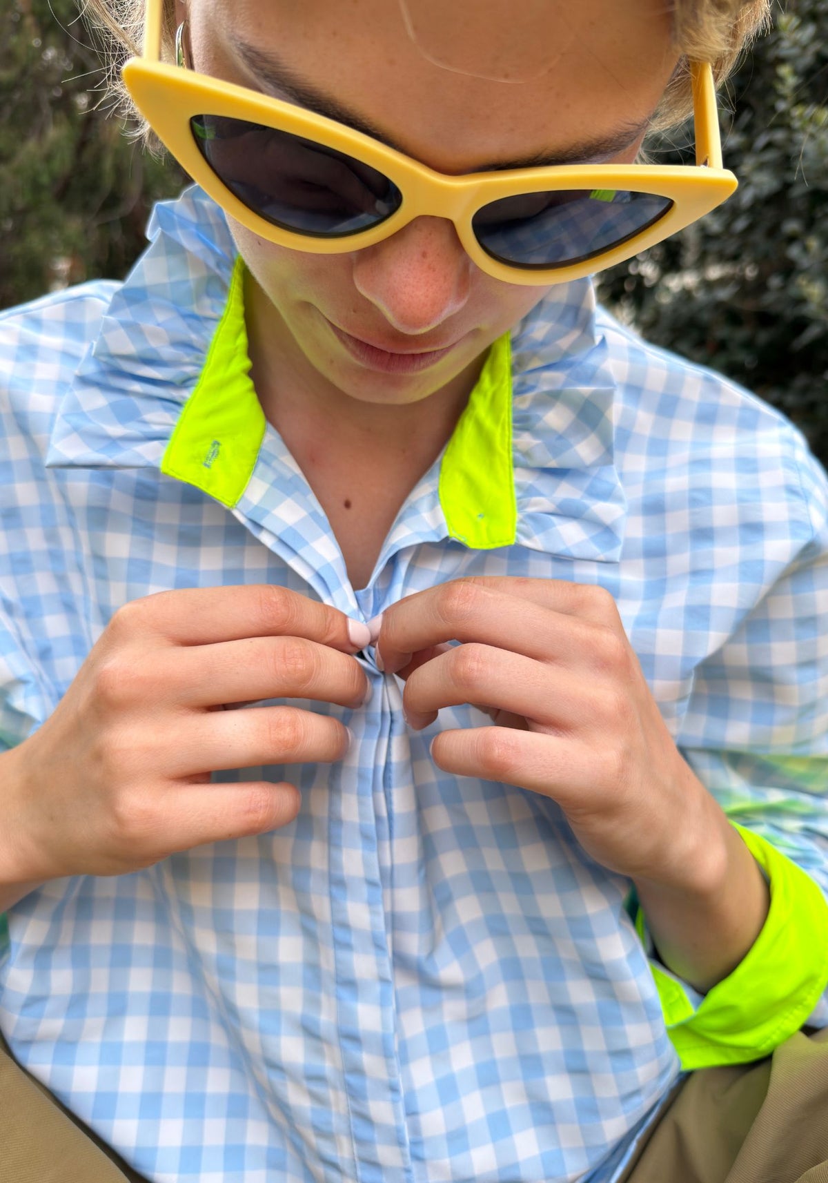 Chemise technique Vichy bleu ciel