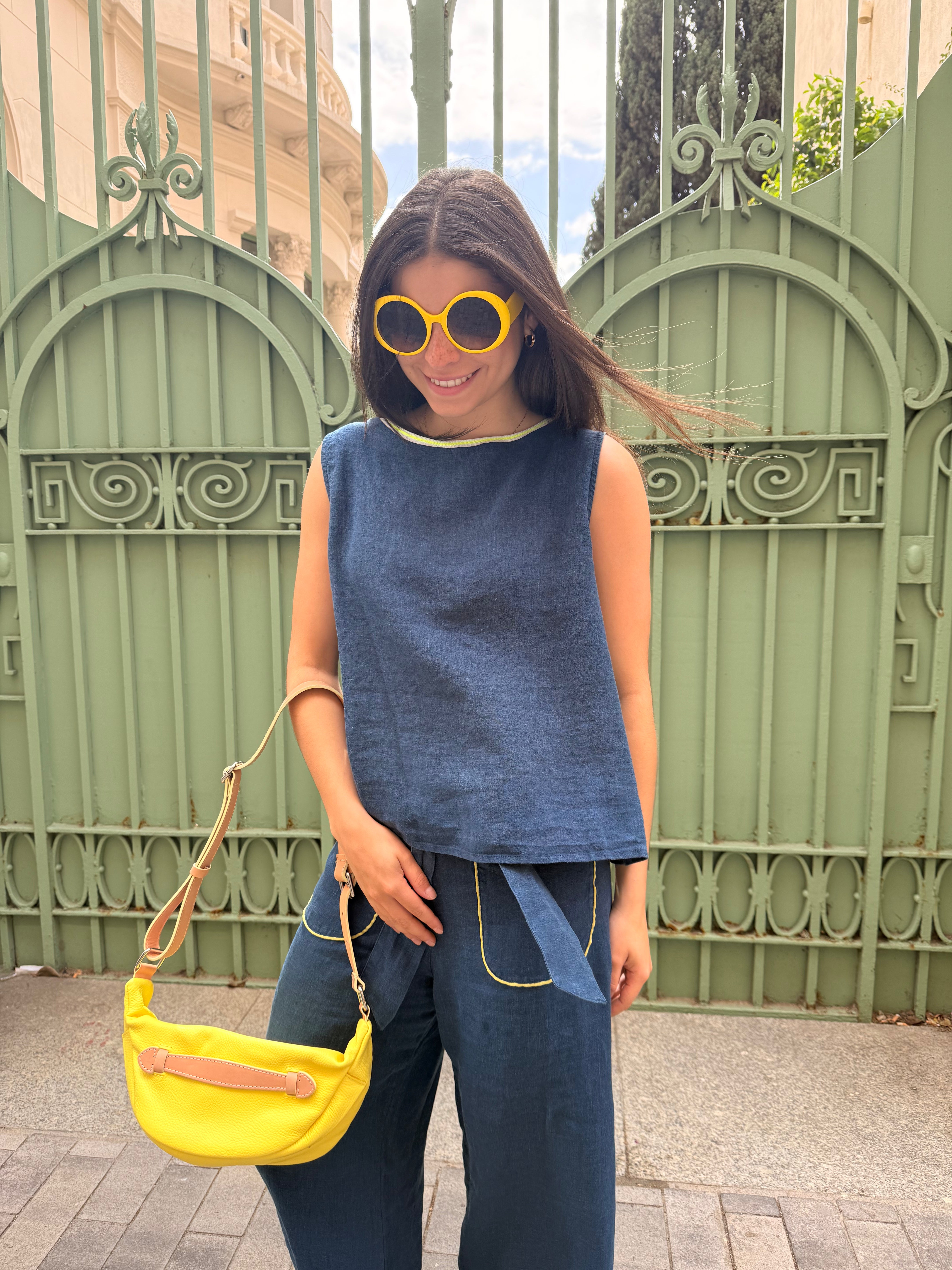 Leinen-Top Ana in Blau