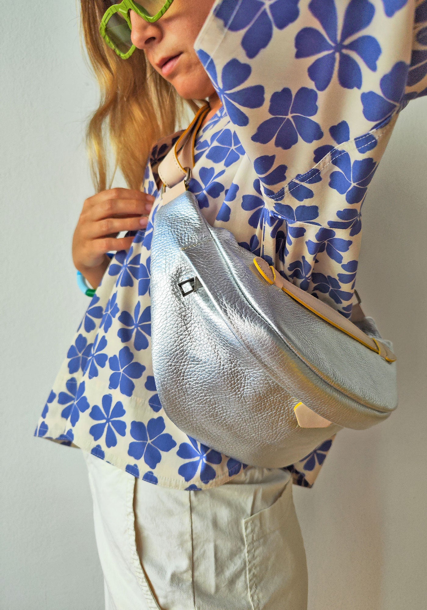 Silver Leather Fanny Pack