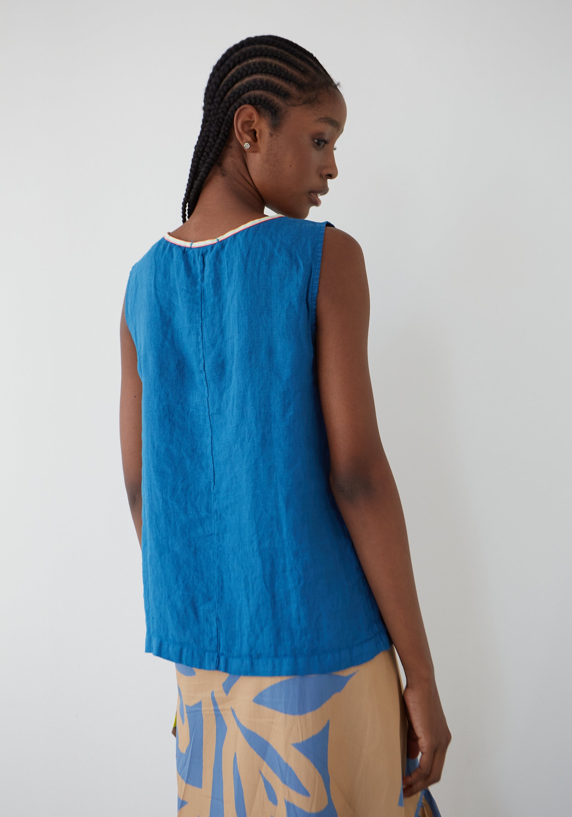 Blue Linen Grapefruit Top