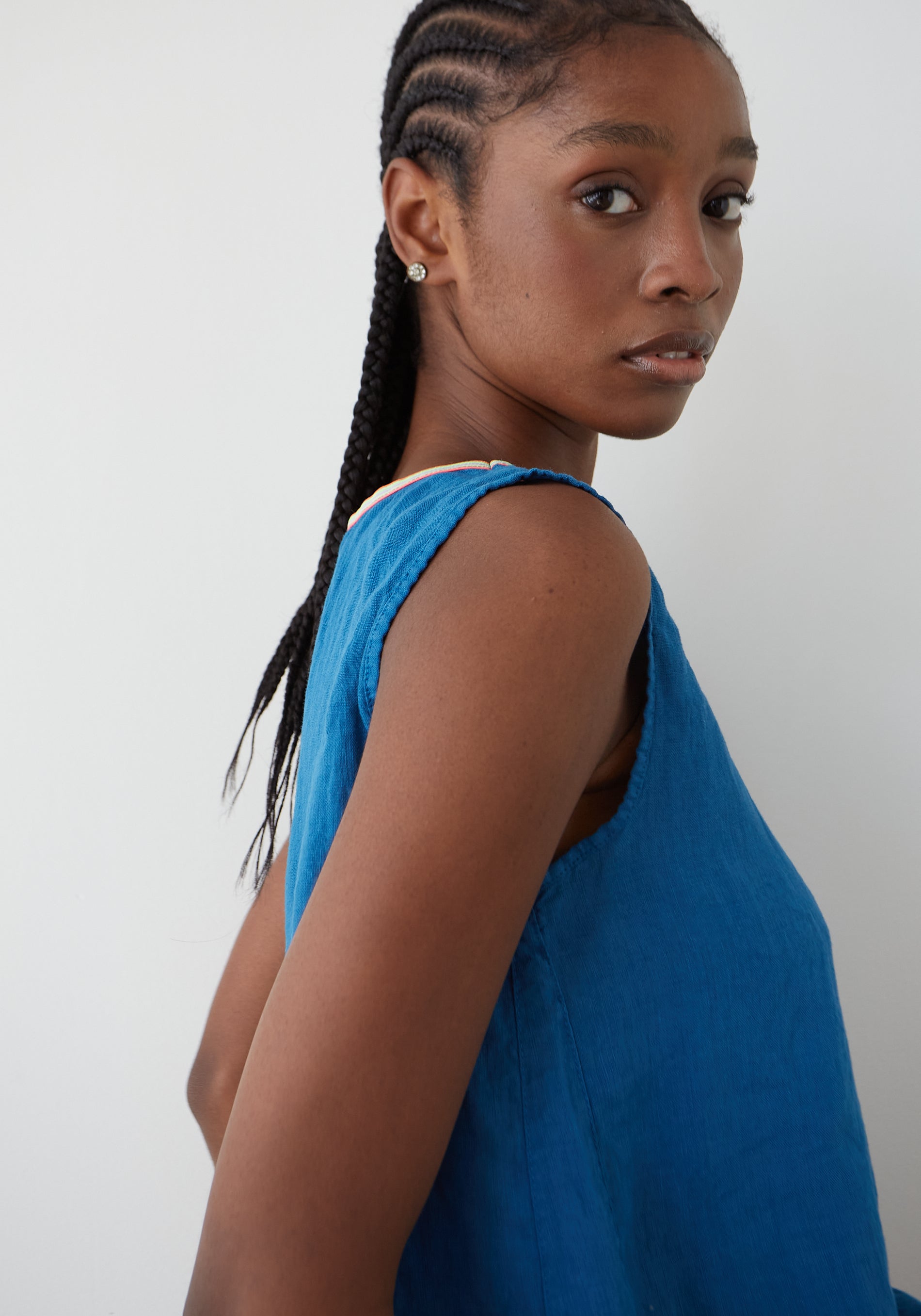 Blue Linen Grapefruit Top