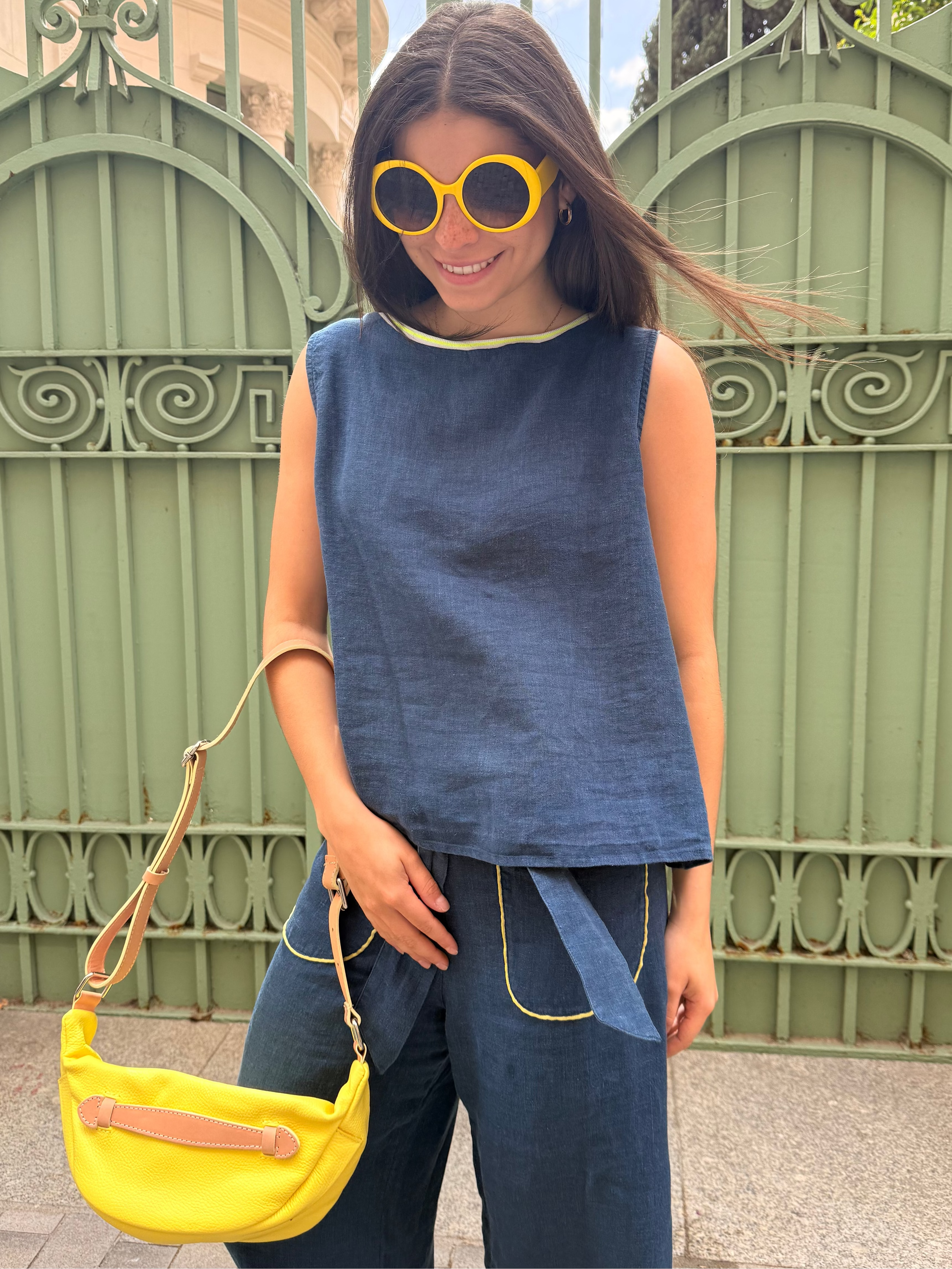 Leinen-Top Ana in Blau