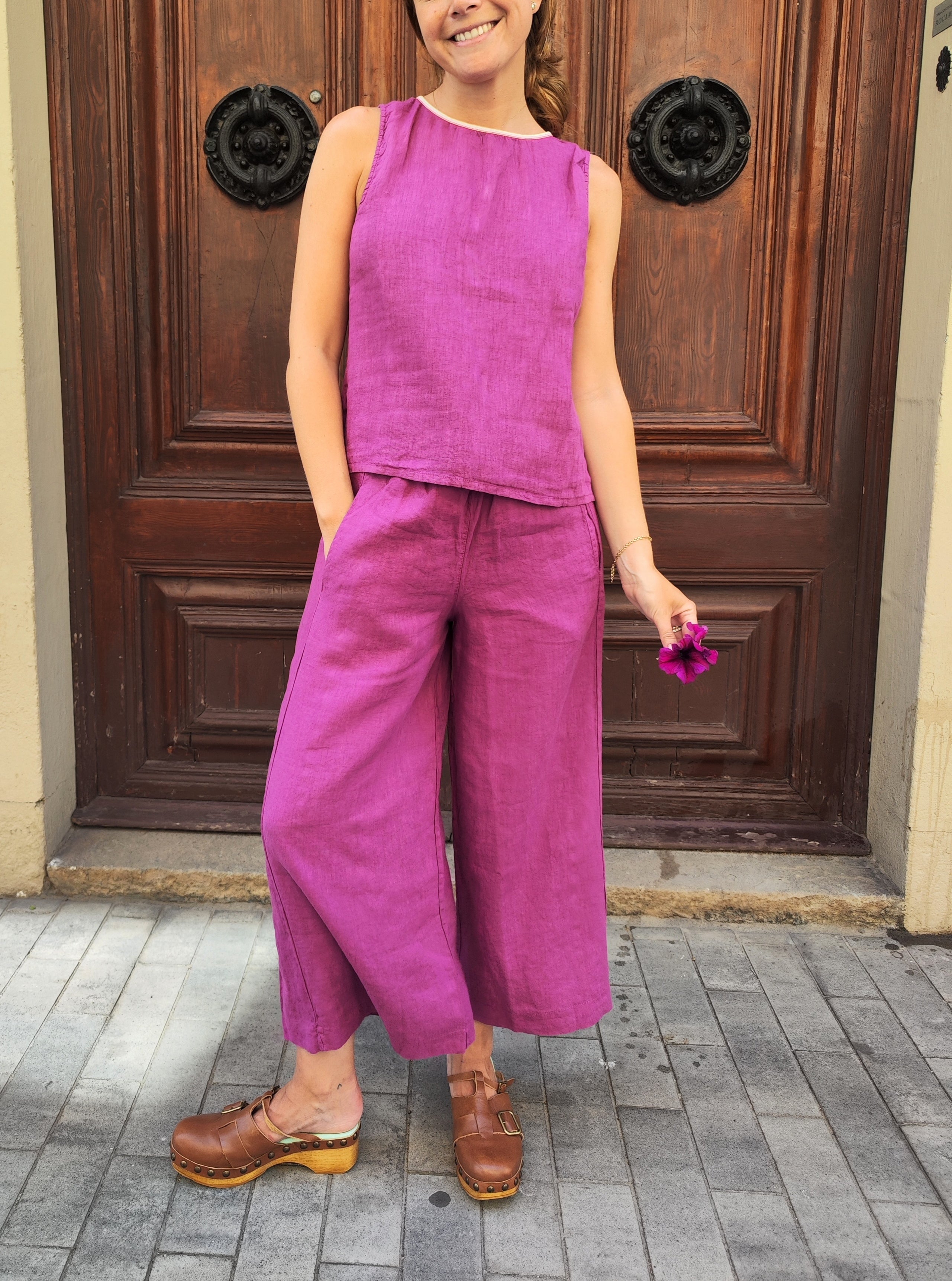 Pantalón Bomba Lino Frambuesa